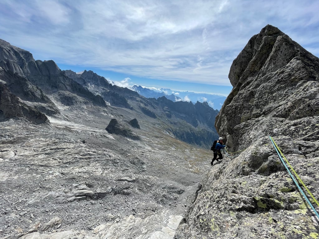 Half way up the route Mauri Fiorelli on Punta Torelli