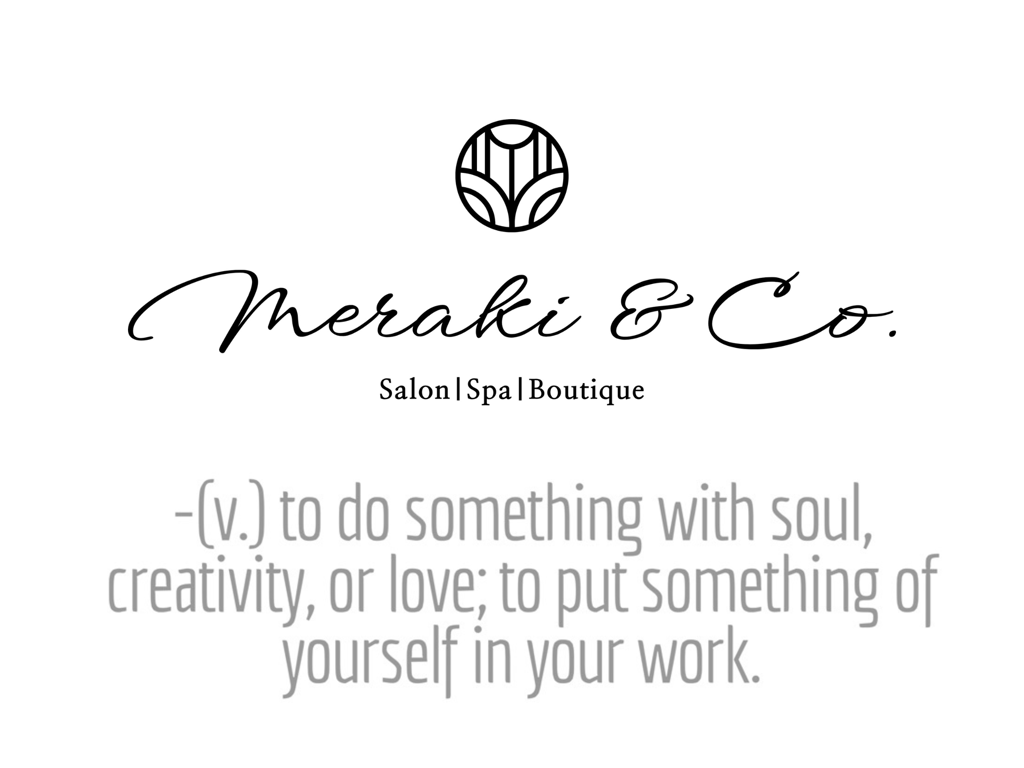 logo for Meraki and Co salon spa and boutique and meaning of Meraki 