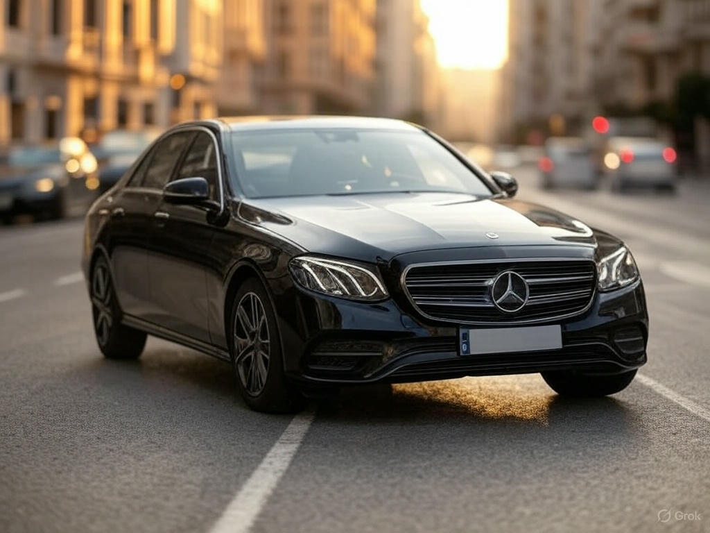 Mercedes girando en calle de Madrid