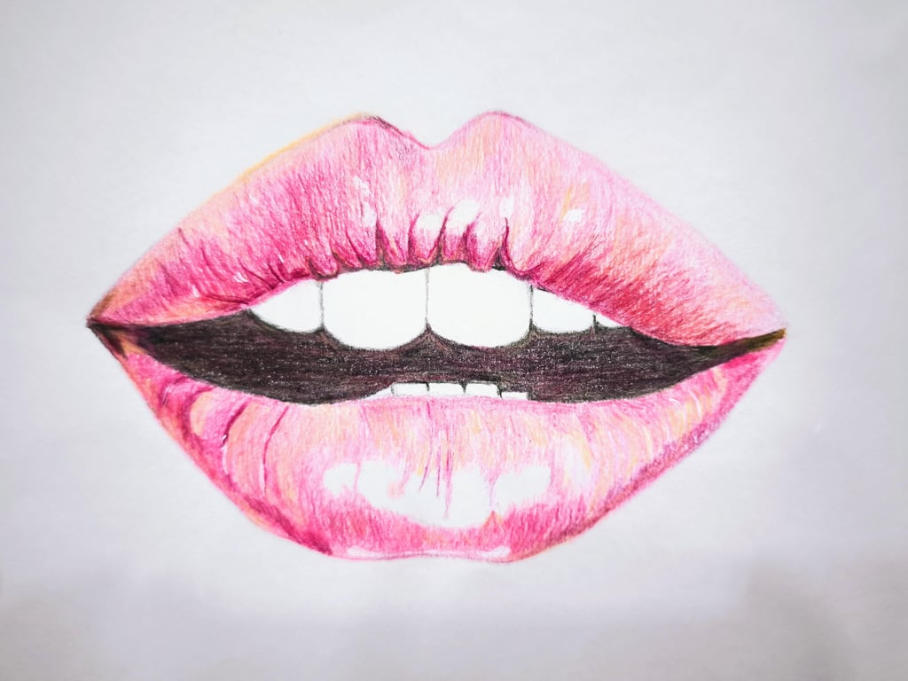 Pencil drawing of pink lips drawing class milton keynes art class newport pagnell
