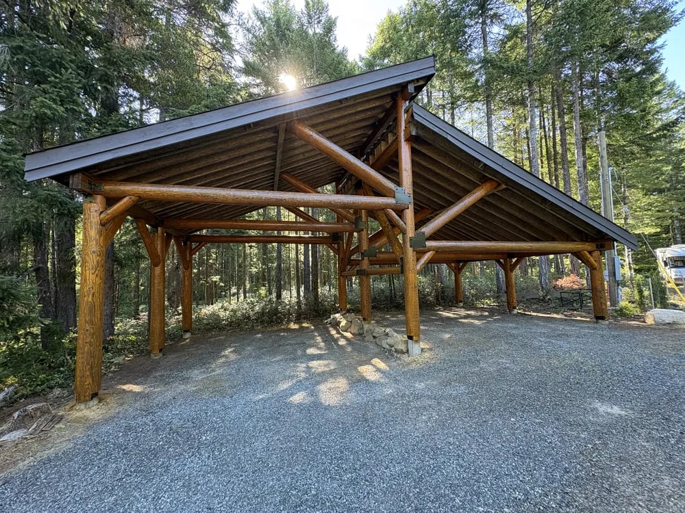 Courtenay log carport after refishing by Embassy Restorations, Vancouver Island