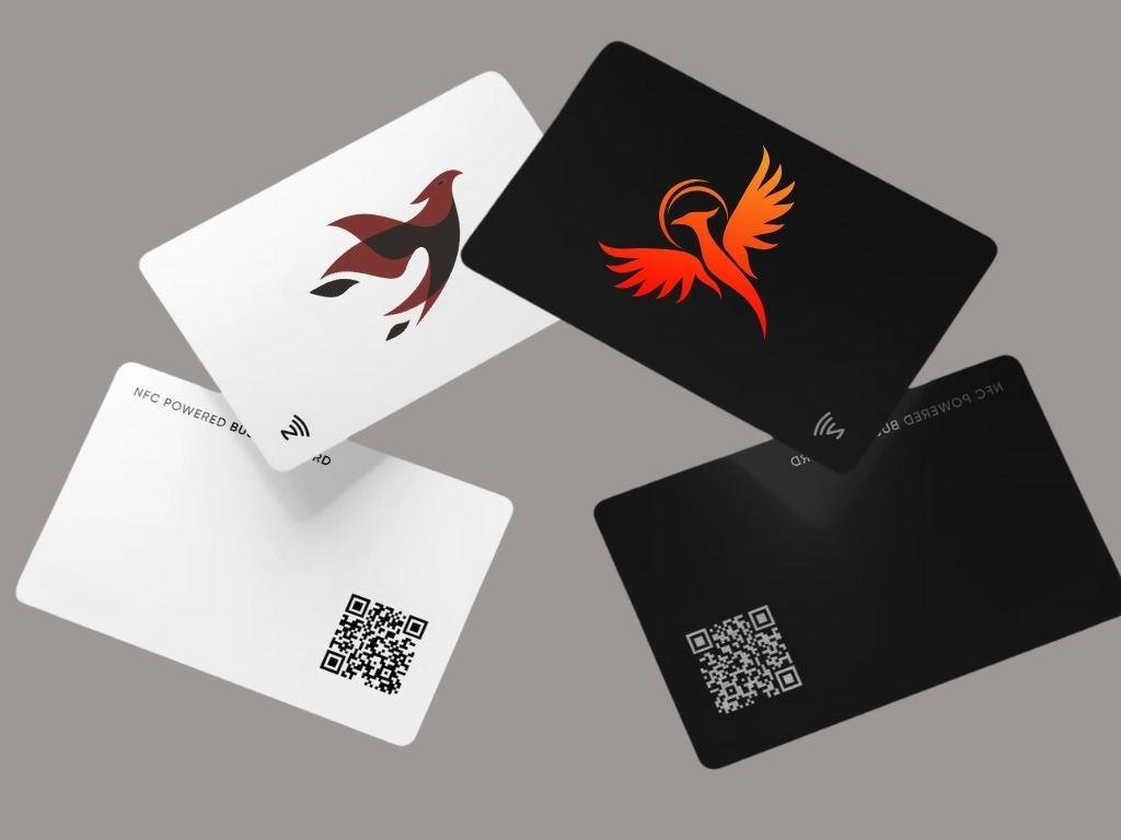 Black and white pvs card with a bird logos and QR code