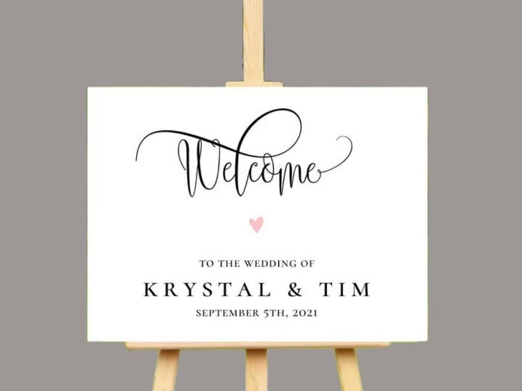 krystal & Tim white wedding sign