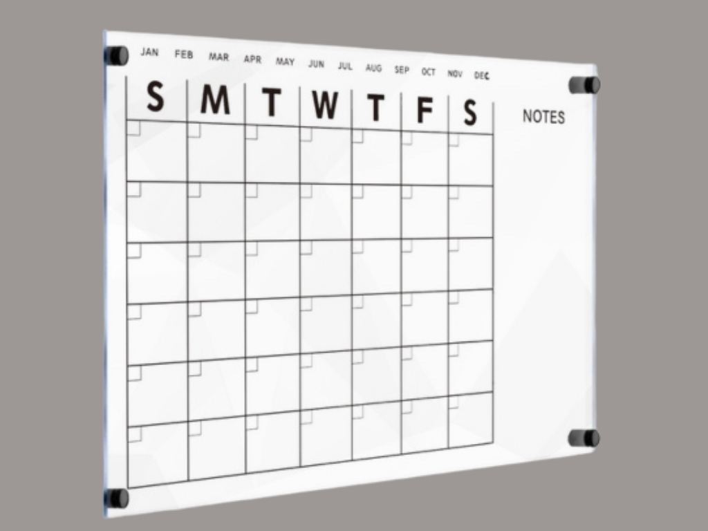 Writing board color white displaying the 7 days at a week
