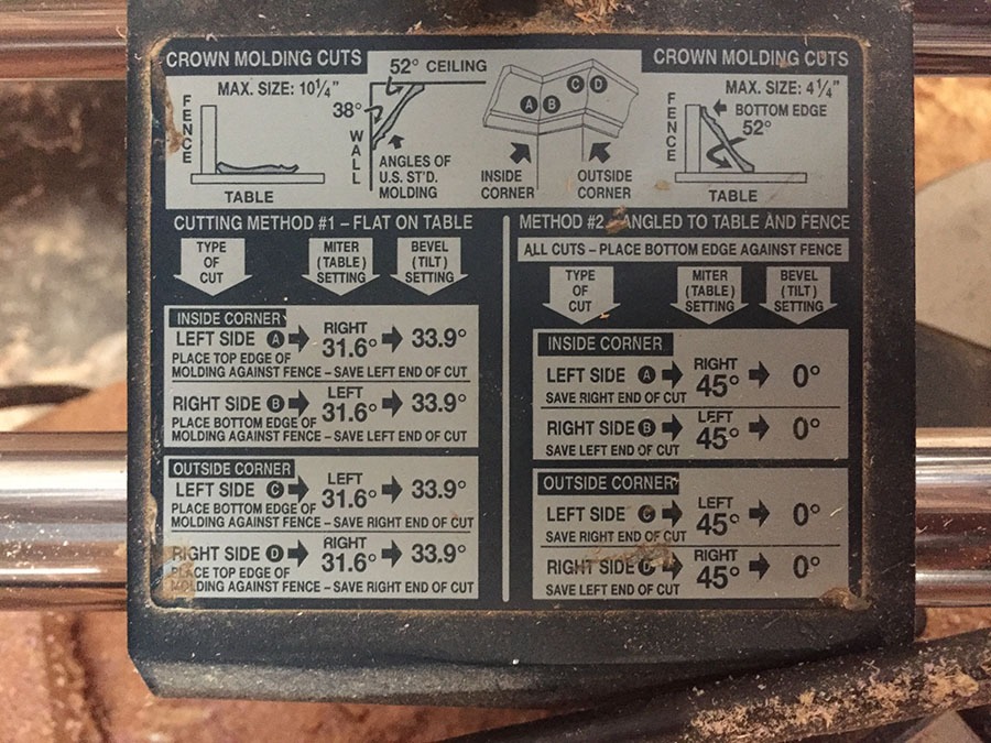 cutting crown molding diagram found on a miter saw