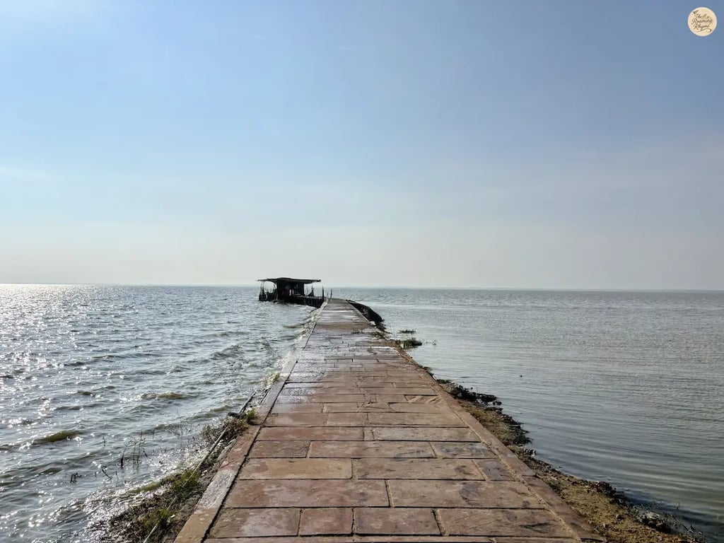 Bhairav temple standing alone on an island in Sambhar Salt Lake.