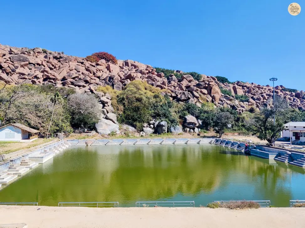 Pampa Sarovar, the sacred lake in Kishkindha, Hampi, surrounded by serene landscapes.