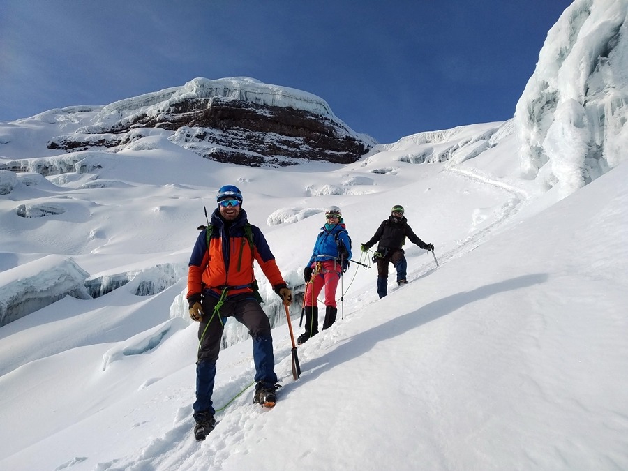 team descending from Cotopaxi summit