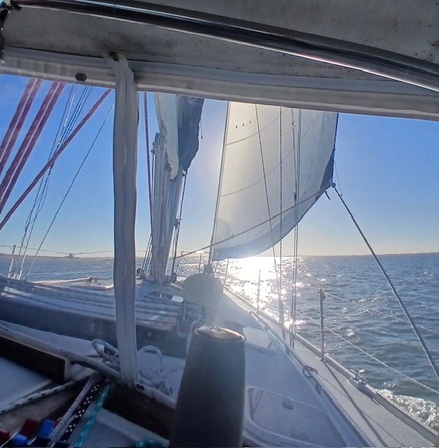 first time our sails are up and we are making way