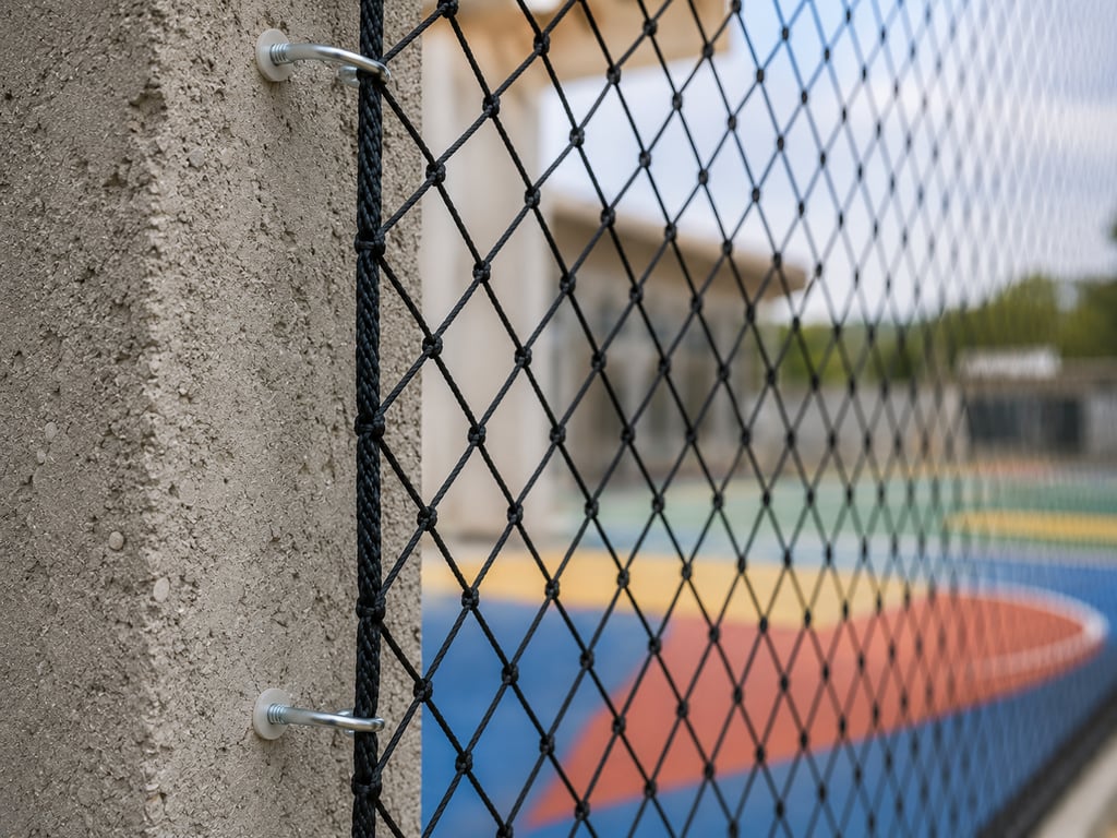 Rede de proteção instalada em área esportiva escolar