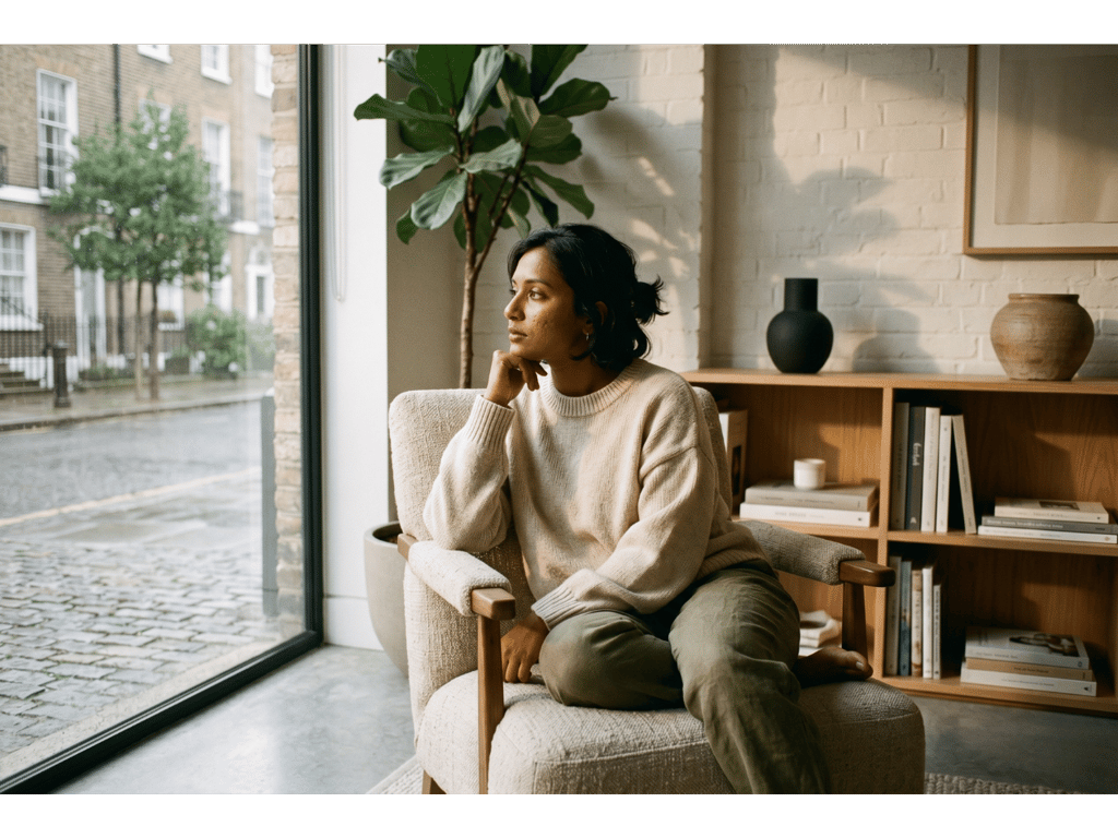 Person sitting by sunny window, representing individual therapy with Mita.