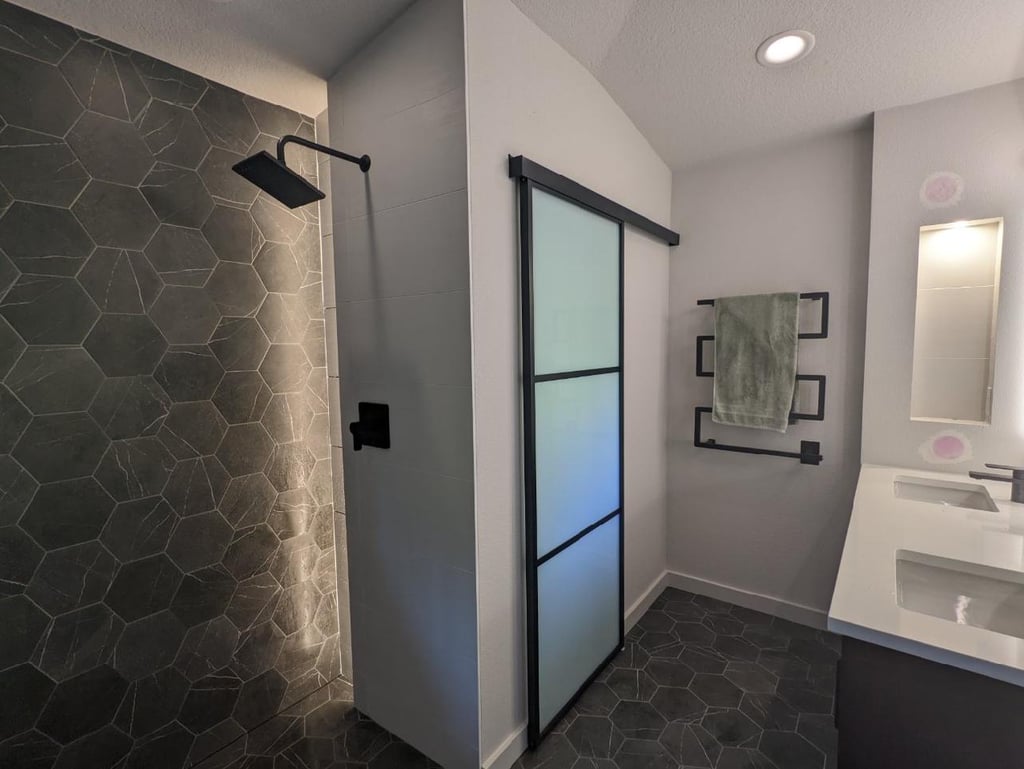 barn door and walk in shower