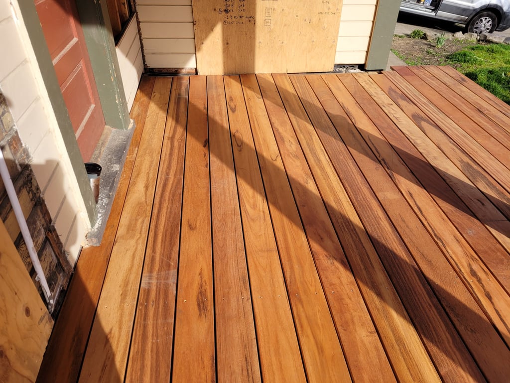 A wooden deck made from Tiger Wood.