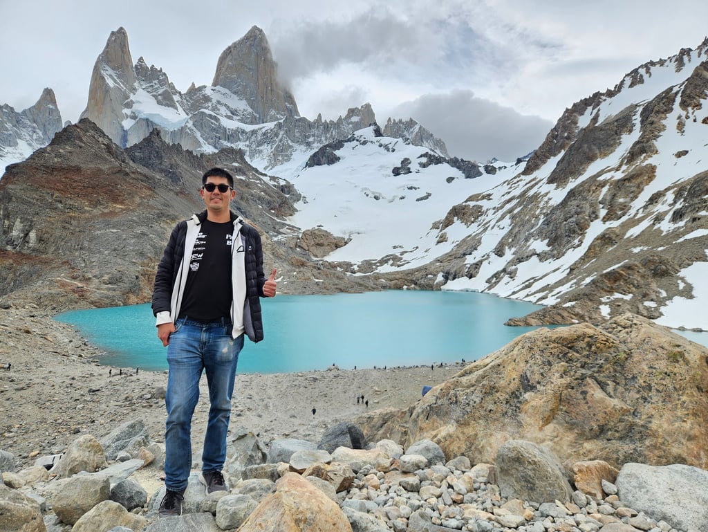 Author TZ Guh hiking to Fitz Roy in Patagonia