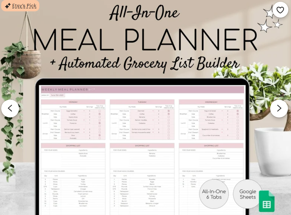 etsy digital meal planner