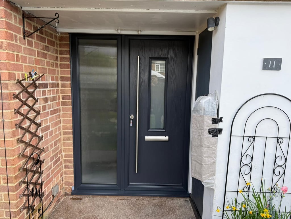 Tortola 1 flush composite doors with side panel and long handle fitted in Southampton by Buildmydoor