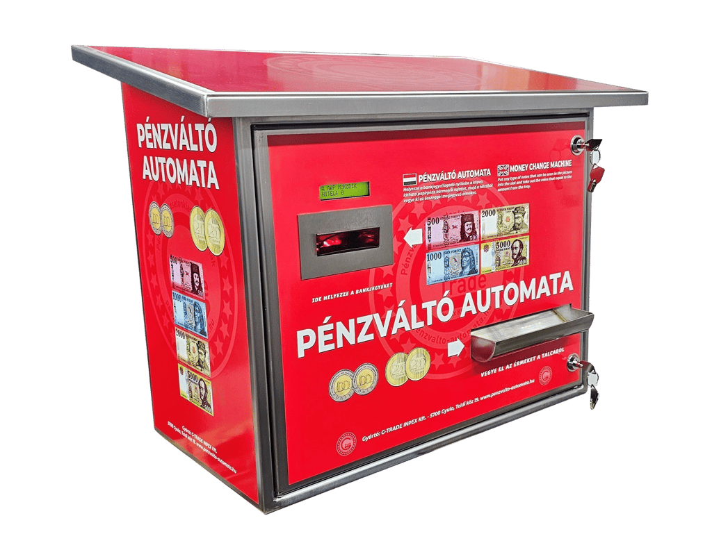 Megújult falra s7zerelhető 2 fajta érmét kezelő pénzváltó automata, automata gyártás