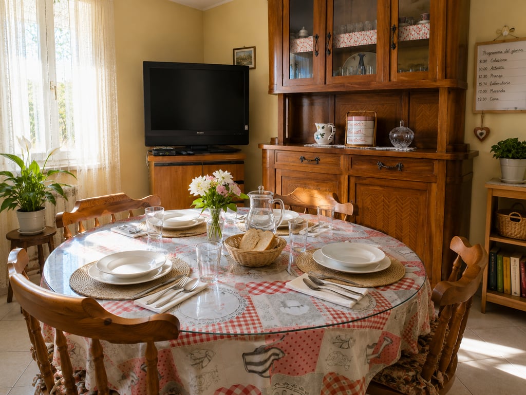 Sala comune della Dimora Giglio Bianco con tavolo