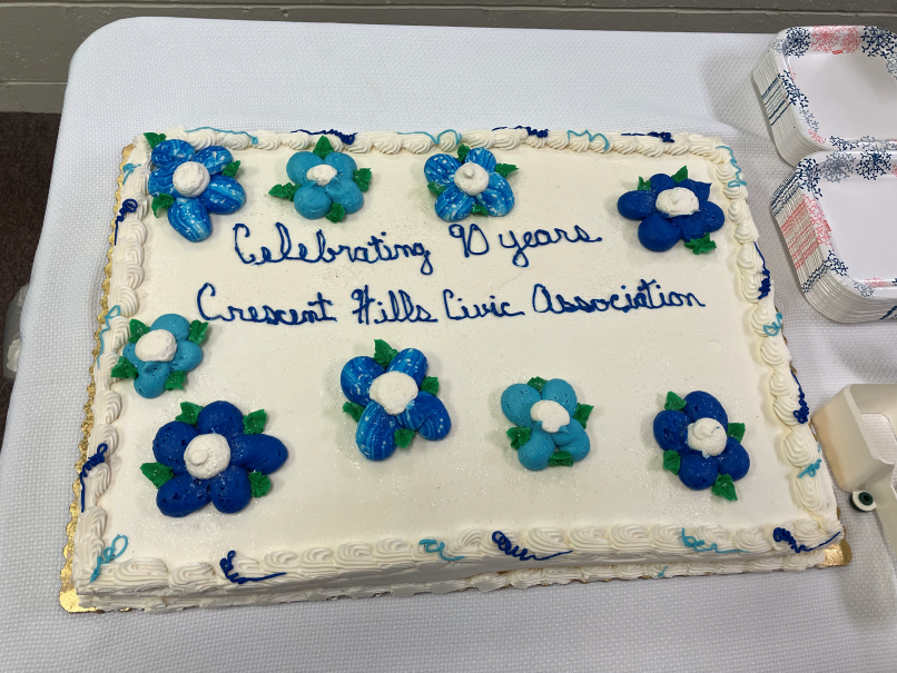 Cake with text saying Celebrating 90 Years Crescent Hills Civic Association