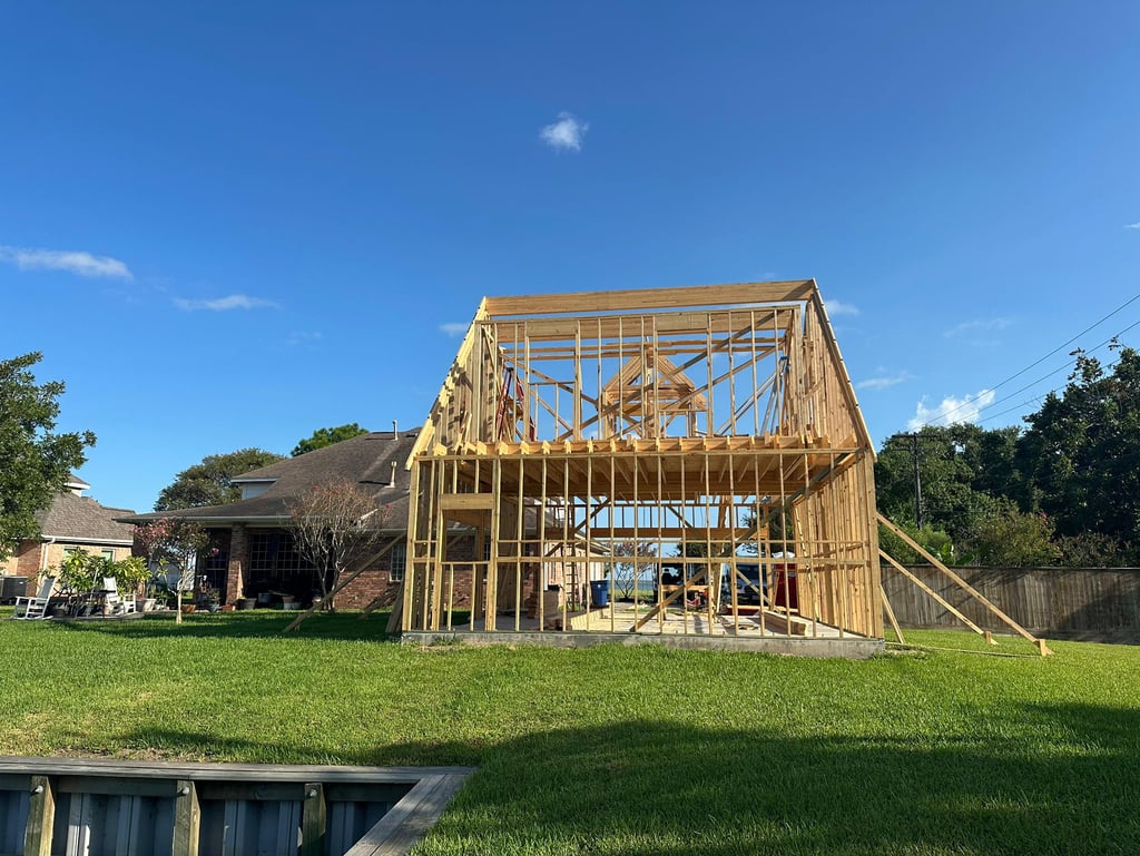 “Framing stage new home build managed by general contractor in Houston, TX”
