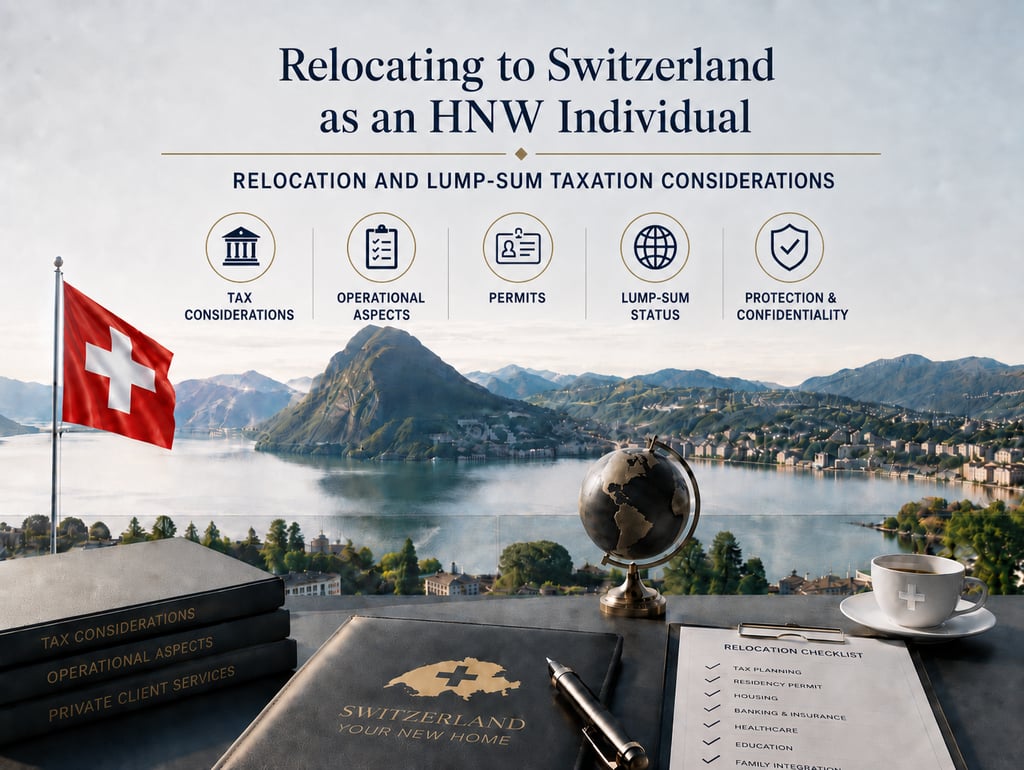Guide to relocating to Switzerland as a high-net-worth individual with lump-sum taxation tips.