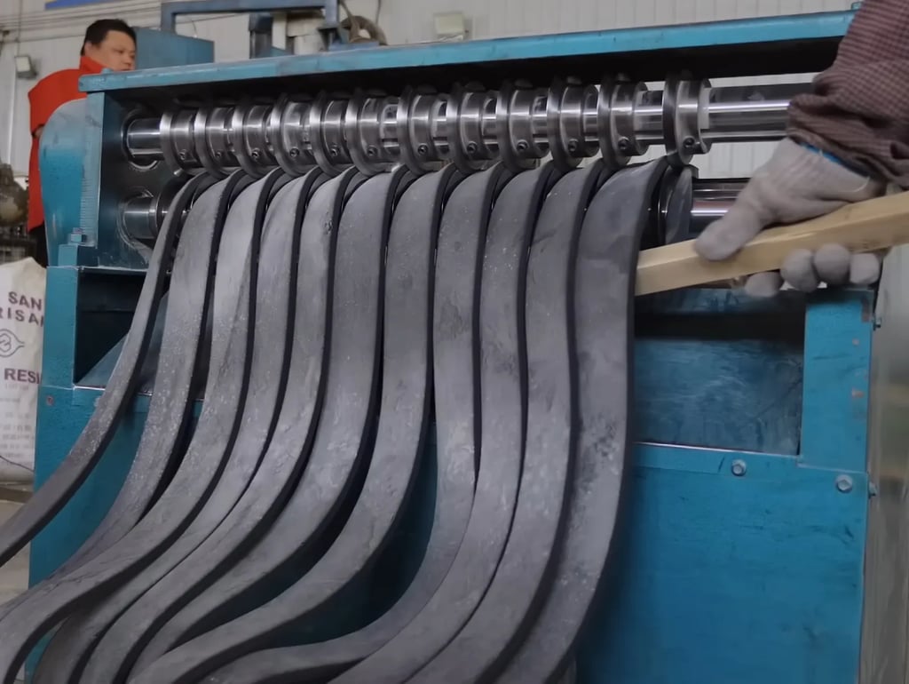 Rubber sheets cut into strips for further molding and production