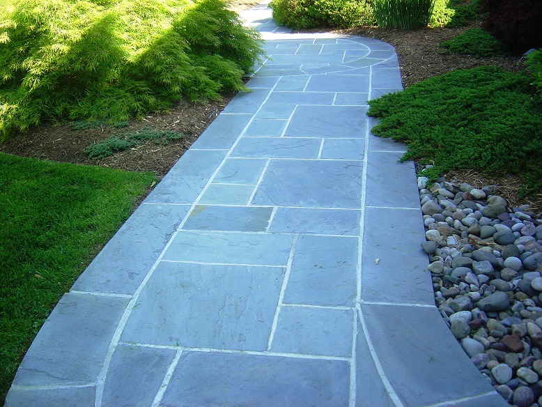 Freshly cleaned stone paver path