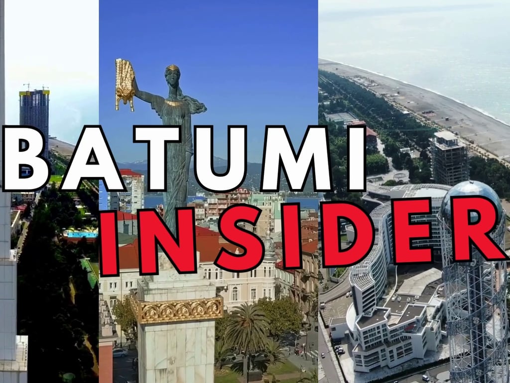 Batumi Insider featuring the Medea Statue, Alphabetic Tower, and Black Sea coastline.