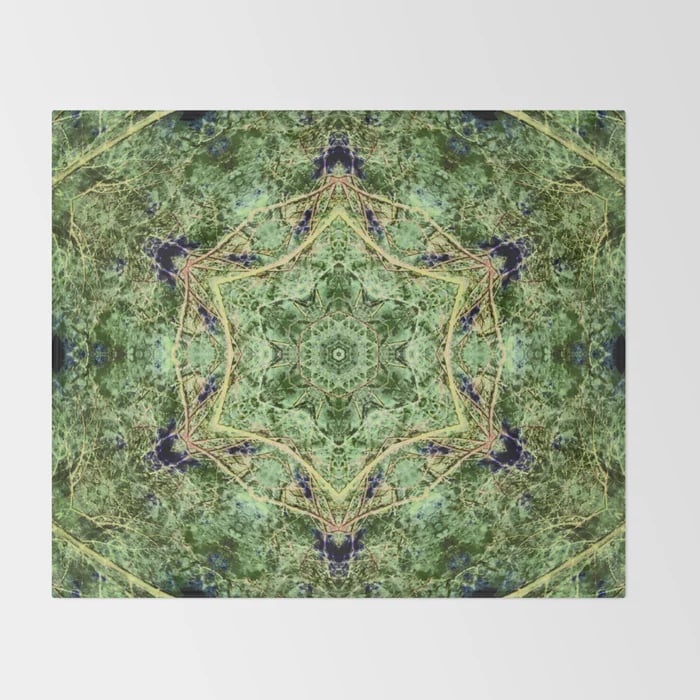 Digital image featuring an abstract forest kaleidoscope design on a Throw Blanket.
