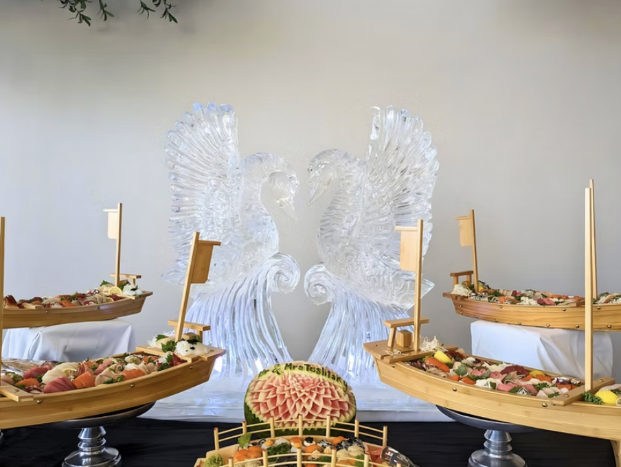 escultura de hielo para sushi bandeja de sushi en argentina decoracion de gastronomia