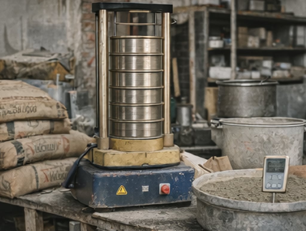 Tamizadora eléctrica para análisis granulométrico de agregados en laboratorios de hormigón.