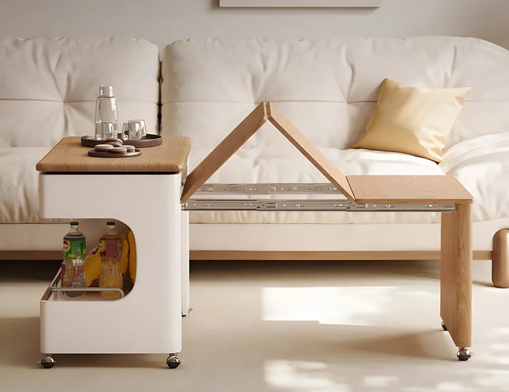 Side view of multifunctional, extendable, coffee table