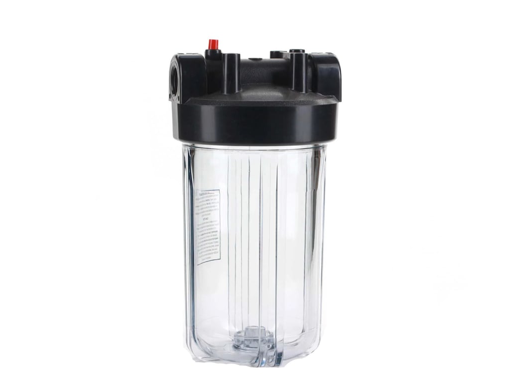 Filtro de sedimentos para agua rural con partículas de arena y barro retenidas en cartucho de filtra