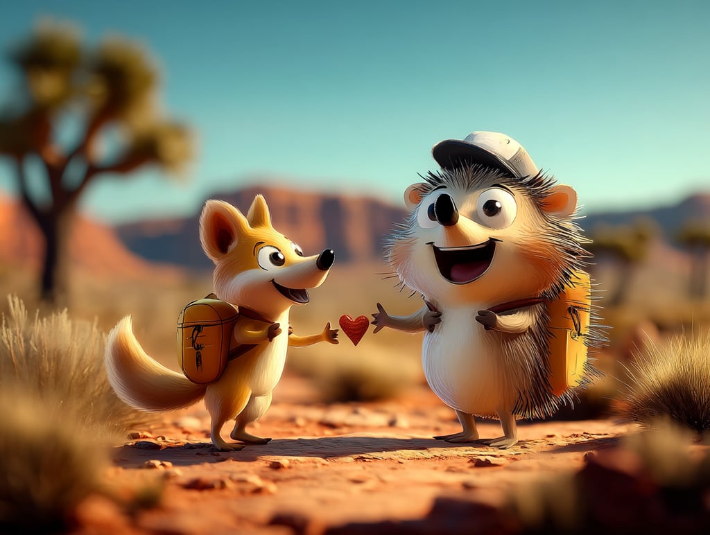 Tumbleberry Hedgehog with dingo friend in Outback
