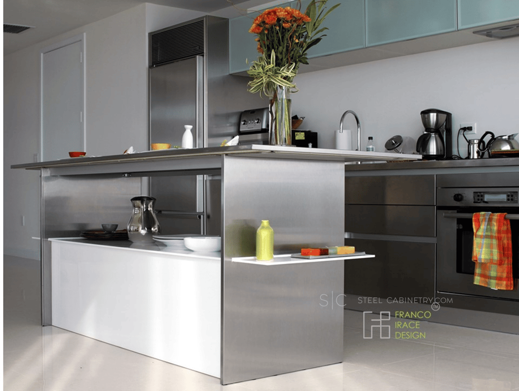 stainless steel kitchen island complementing the cabinets