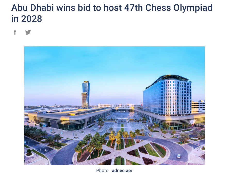Abu Dhabi wins bid to host 47th Chess Olympiad in 2028