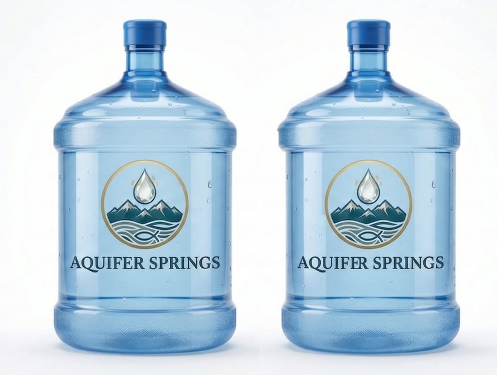 Two 18.9 liter spring water jugs representing bulk prepaid pack delivery in the Okanagan