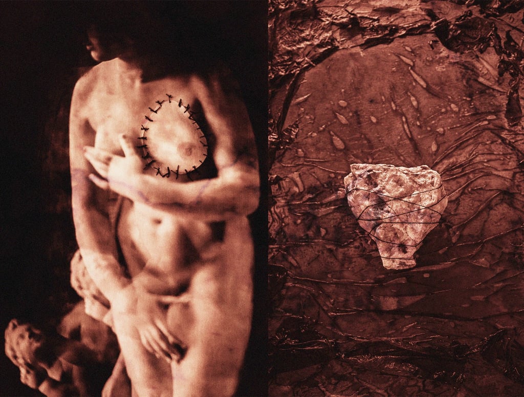 imagens de esculturas clássicas de mulheres produzidas a partir do reflexo em fragmentos de espelho