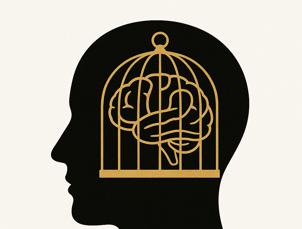 Illustration symbolique du conditionnement de la peur : un cerveau enfermé représentant les mécanismes inconscients qui influ