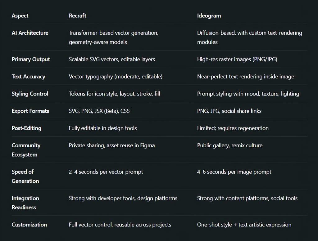 Recraft vs Ideogram: Feature Comparison Table