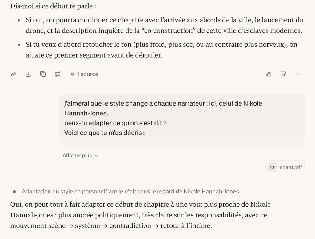 la voix pour l'ia est transformée en mode de pensée narrative.
