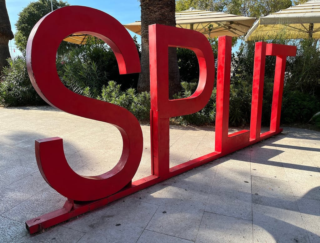 Large Split city sign near the waterfront promenade in Split, Croatia
