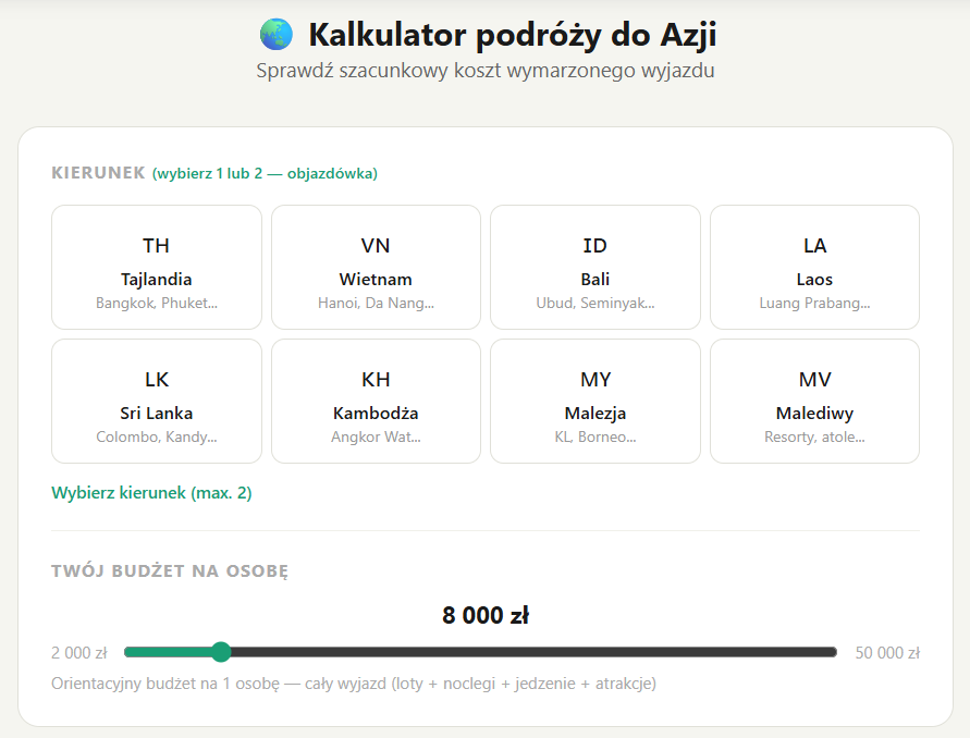 ile kosztuje podróż do azji, kalkulator podróży