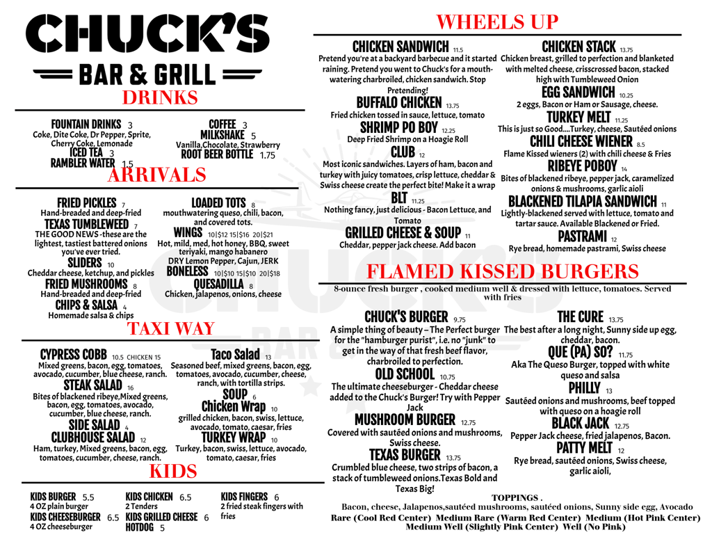 a menu of a restaurant with a menu of a bar and grill