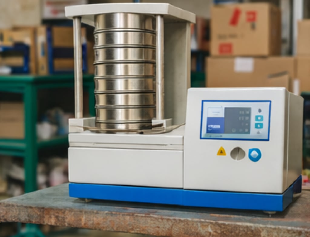 Tamizadora eléctrica para ensayos de granulometría de suelos.