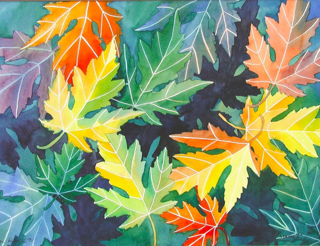 Fall leaves in vibrant watercolors