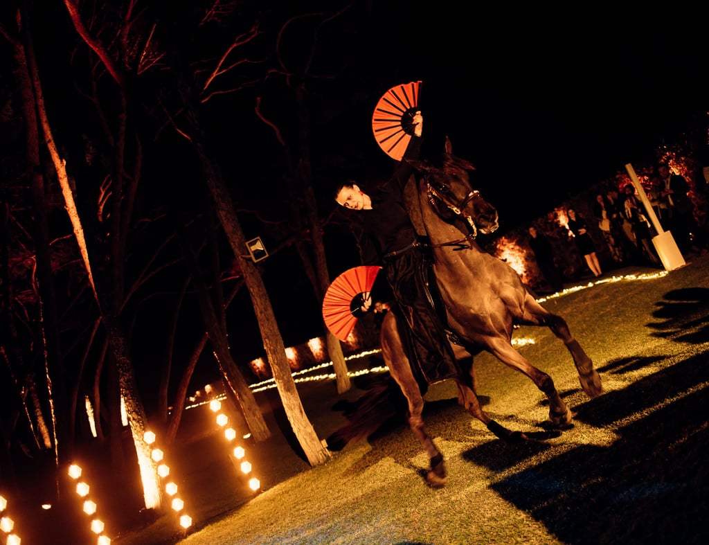 Corporate event at Villa El Rincon in Marbella featuring a live flamenco performance with horse riders.