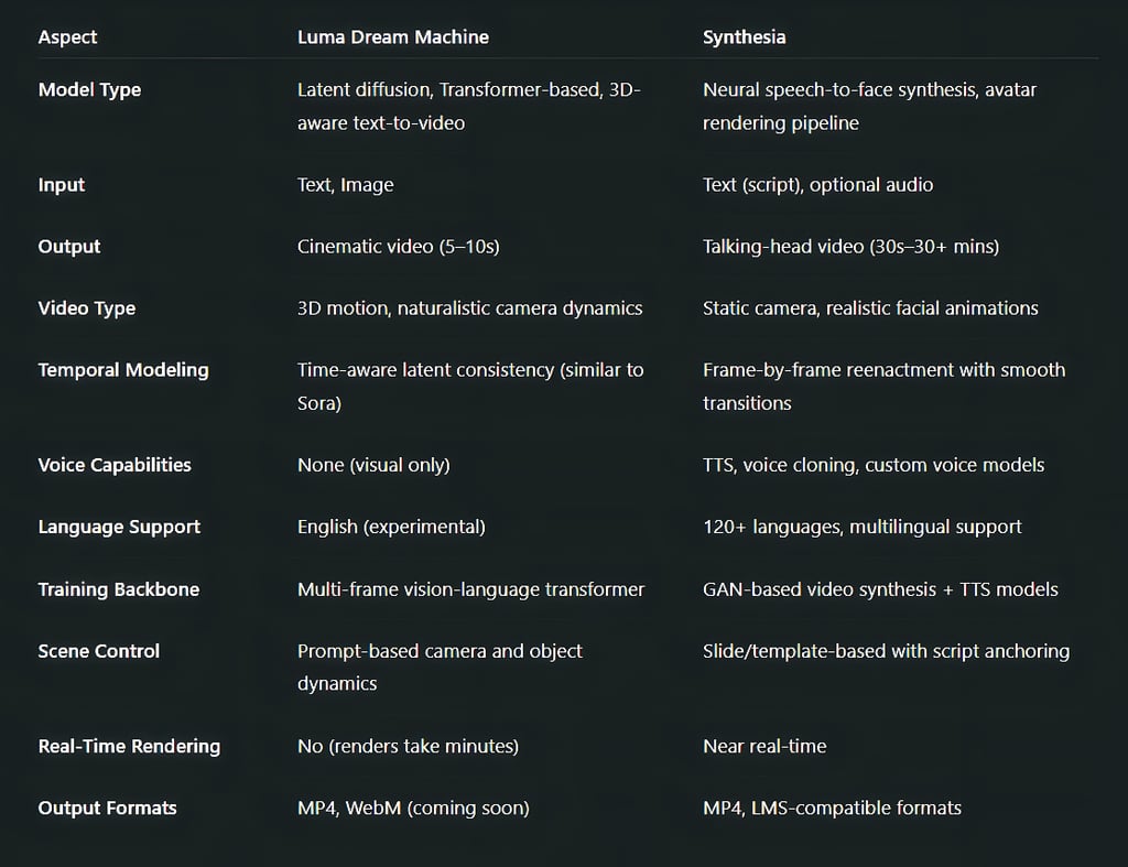 Technical Comparison Table