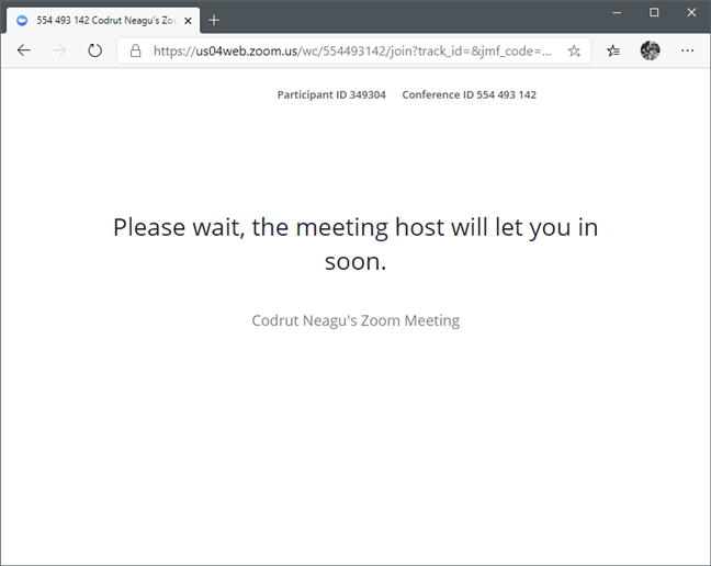 Zoom waiting message.