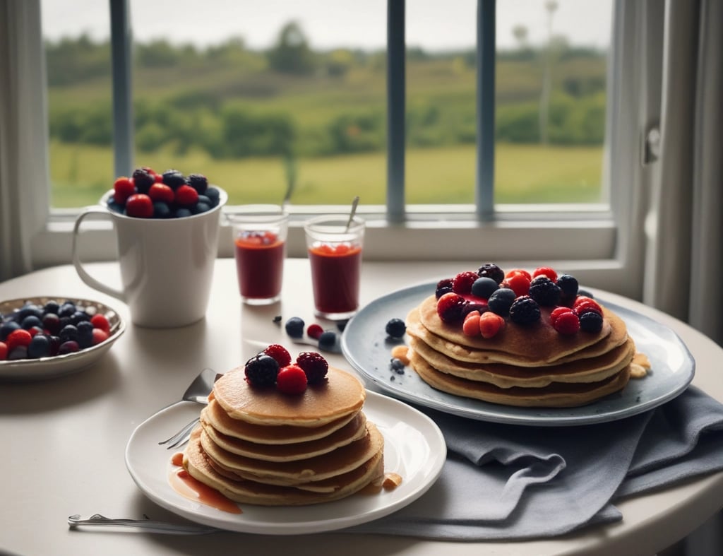 Fluffy homemade pancakes served warm with syrup and fruit, a family-friendly breakfast